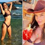 Aostandra Ambrosio enviando temperaturas de Ibiza com armas de biquíni
